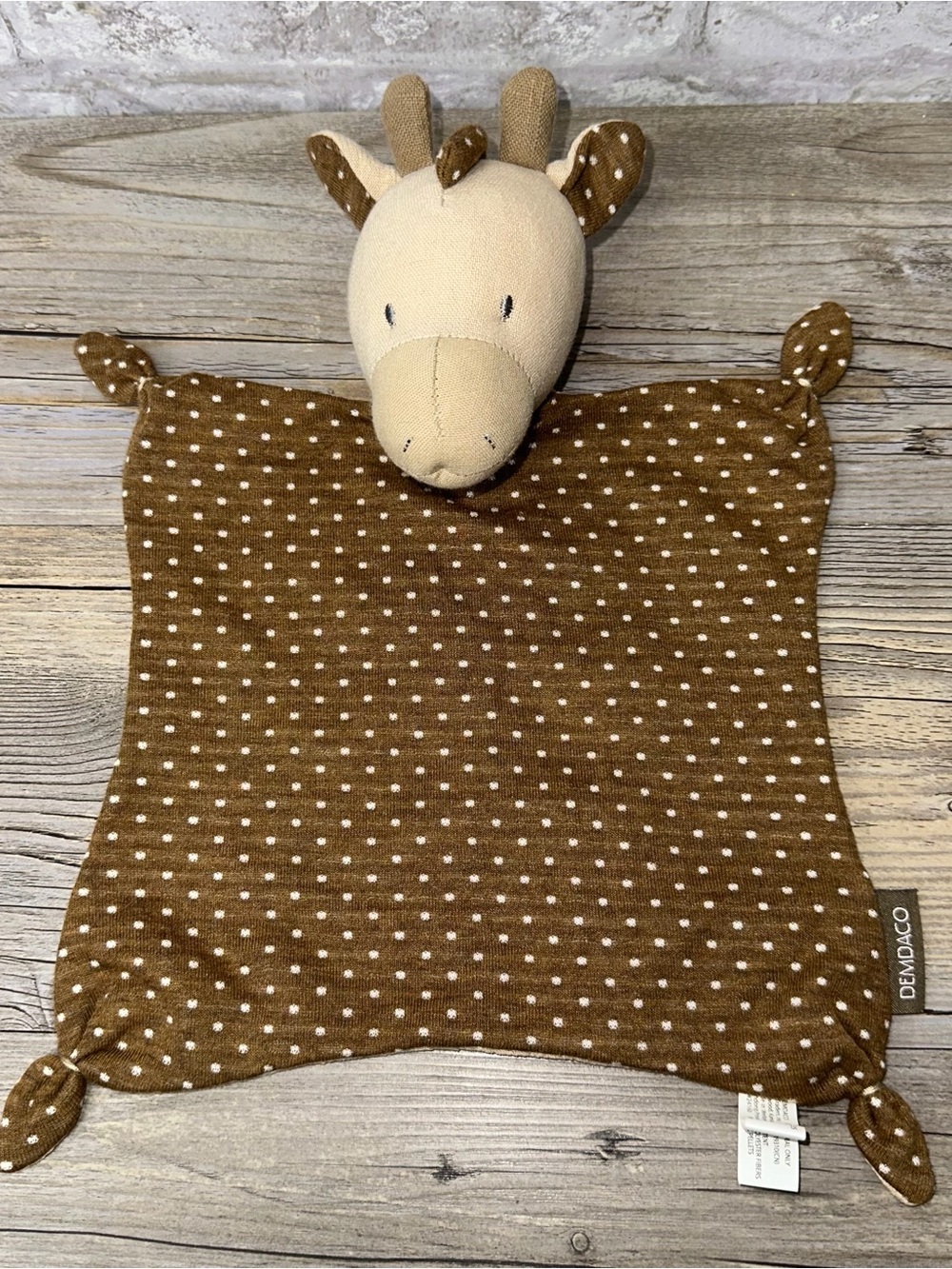 Demdaco Giraffe knotted  Security Blanket Brown Polka Dots Lovey 3724